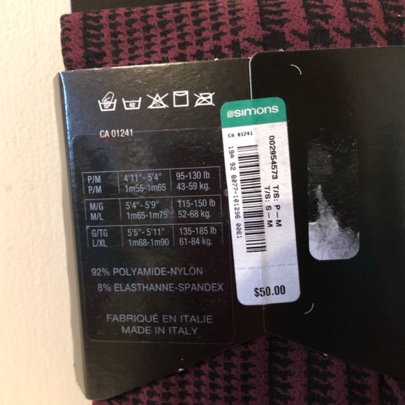 Burgundy and black check plaid leggings made in Italy NWT - Picture 3 of 3